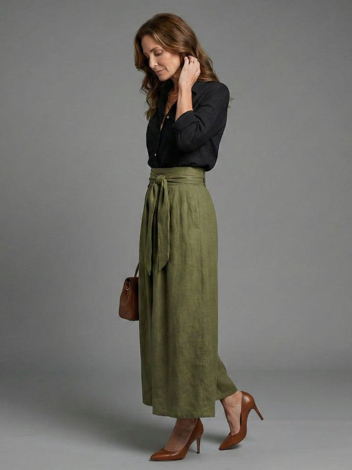Vera | Set din două piese, bluză neagră, fustă midi verde măslin