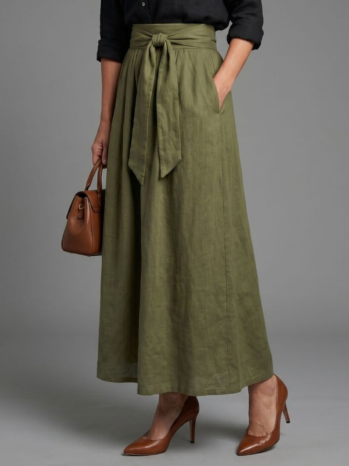 Vera | Set din două piese, bluză neagră, fustă midi verde măslin