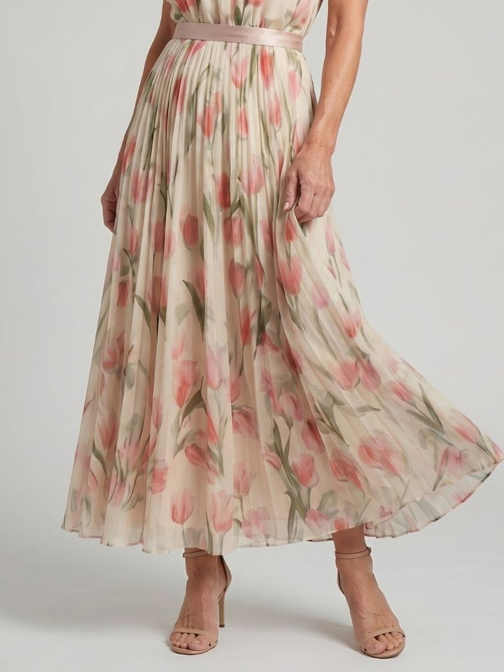 Aurelle | Rochie Midi Floral cu Guler Halter