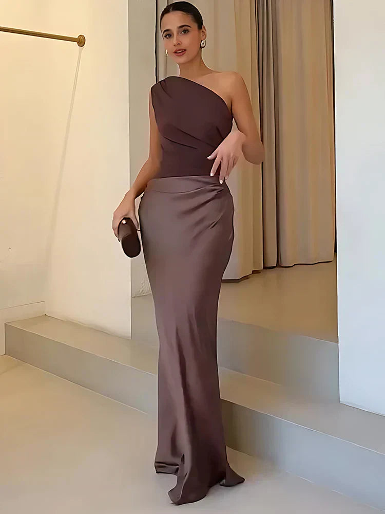 Luna™ | Rochie Maxi din Satin cu Fanta