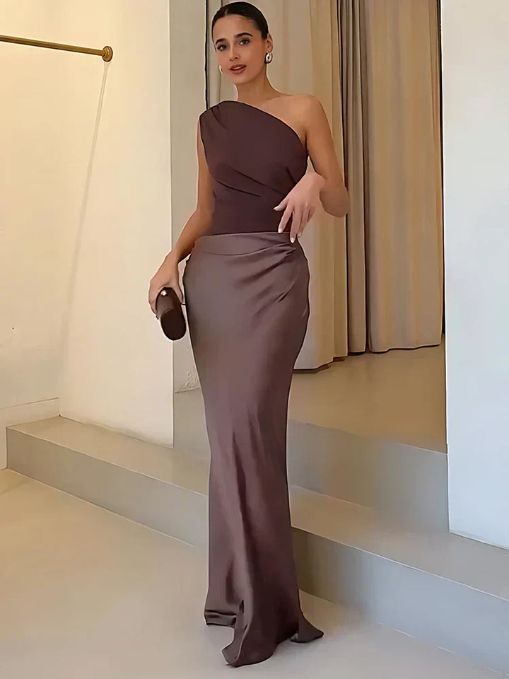 Luna™ | Rochie Maxi din Satin cu Fanta