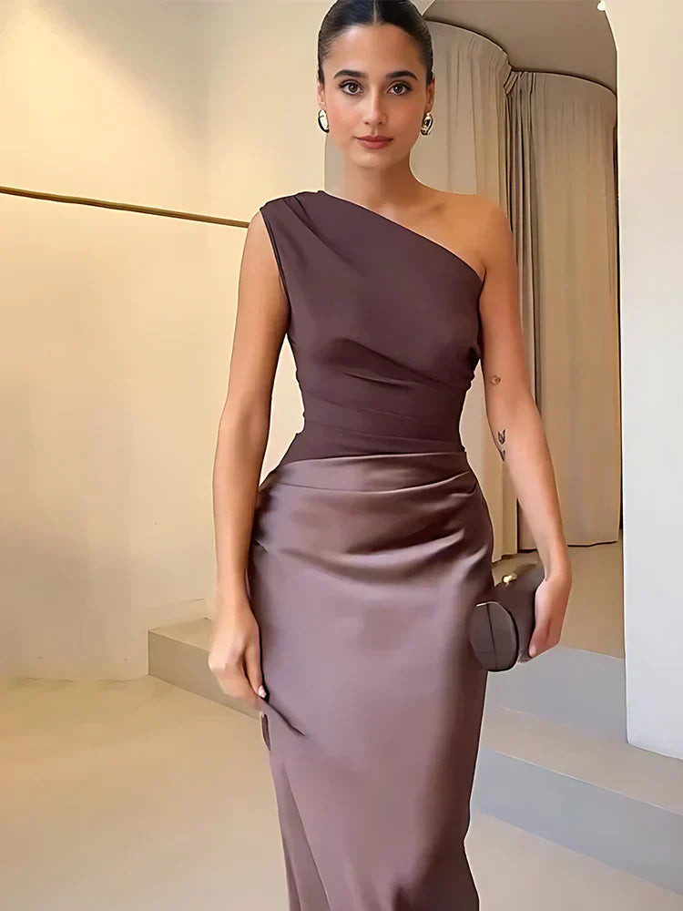 Luna™ | Rochie Maxi din Satin cu Fanta