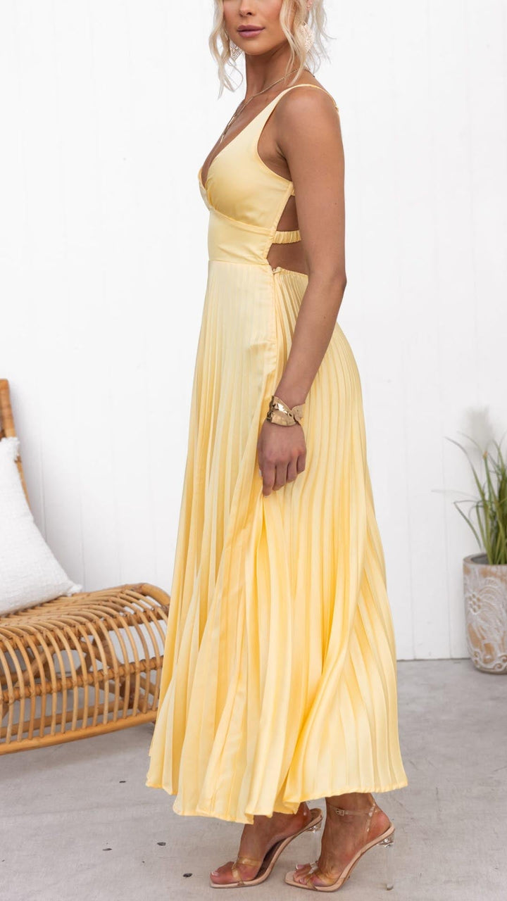 Malka™ | Rochie Maxi Plisată cu Decupaj în V