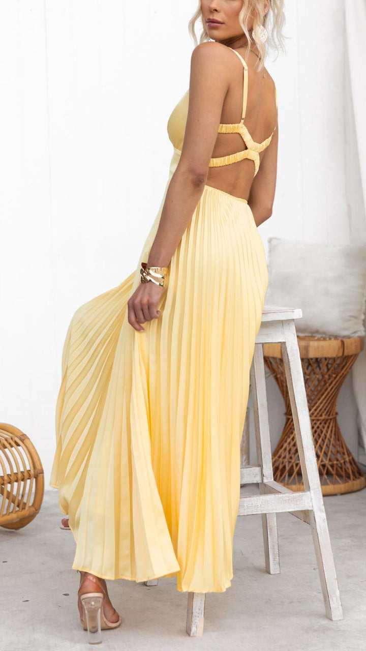 Malka™ | Rochie Maxi Plisată cu Decupaj în V