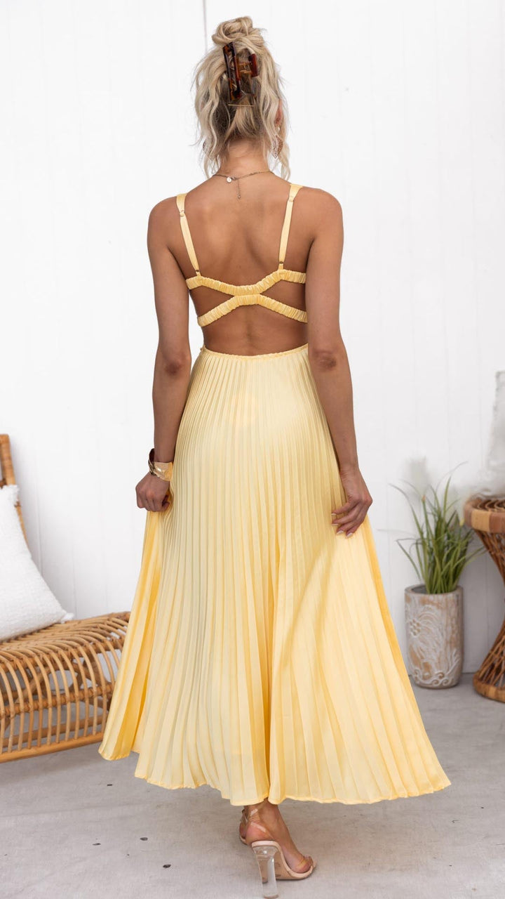 Malka™ | Rochie Maxi Plisată cu Decupaj în V