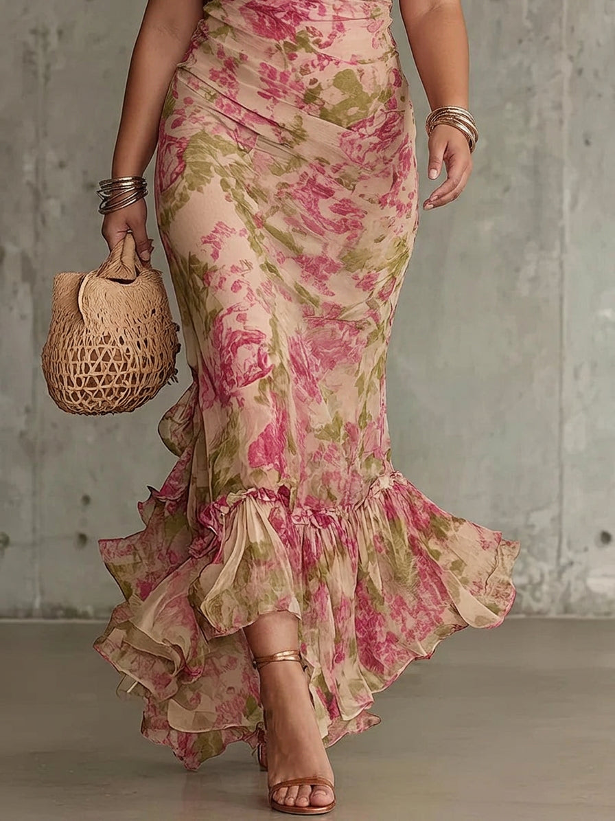 Mae | Rochie Maxi cu Mâneci Puff și Print Vintage