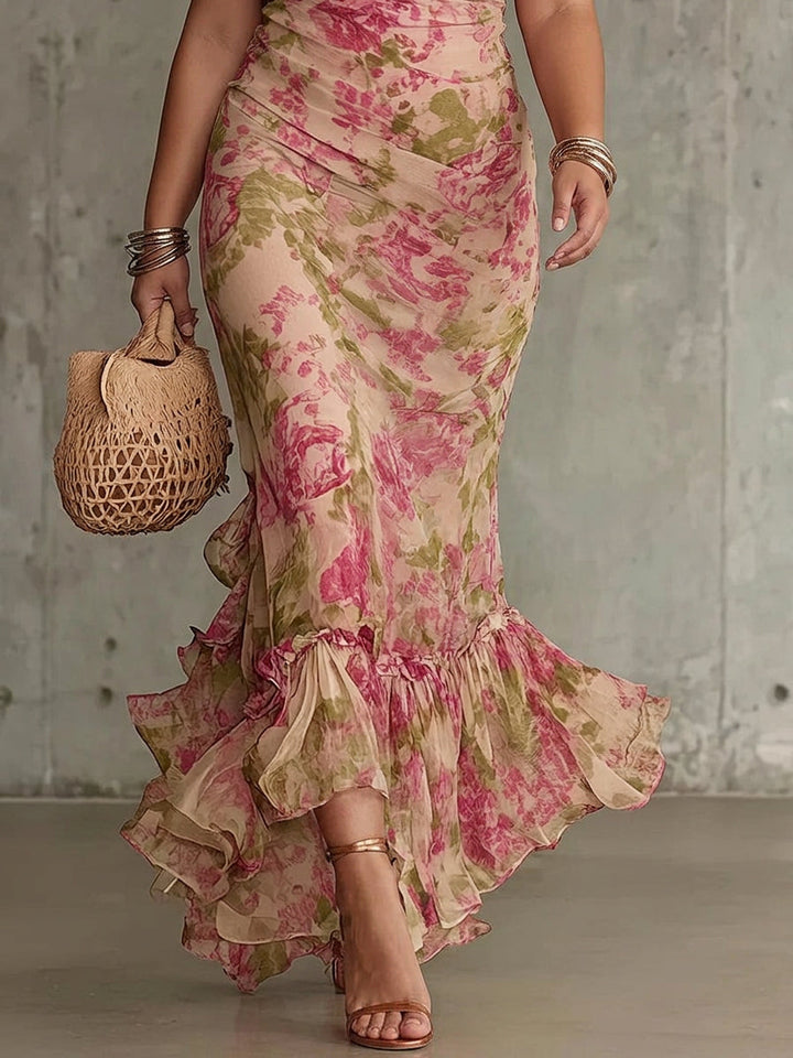 Mae | Rochie Maxi cu Mâneci Puff și Print Vintage