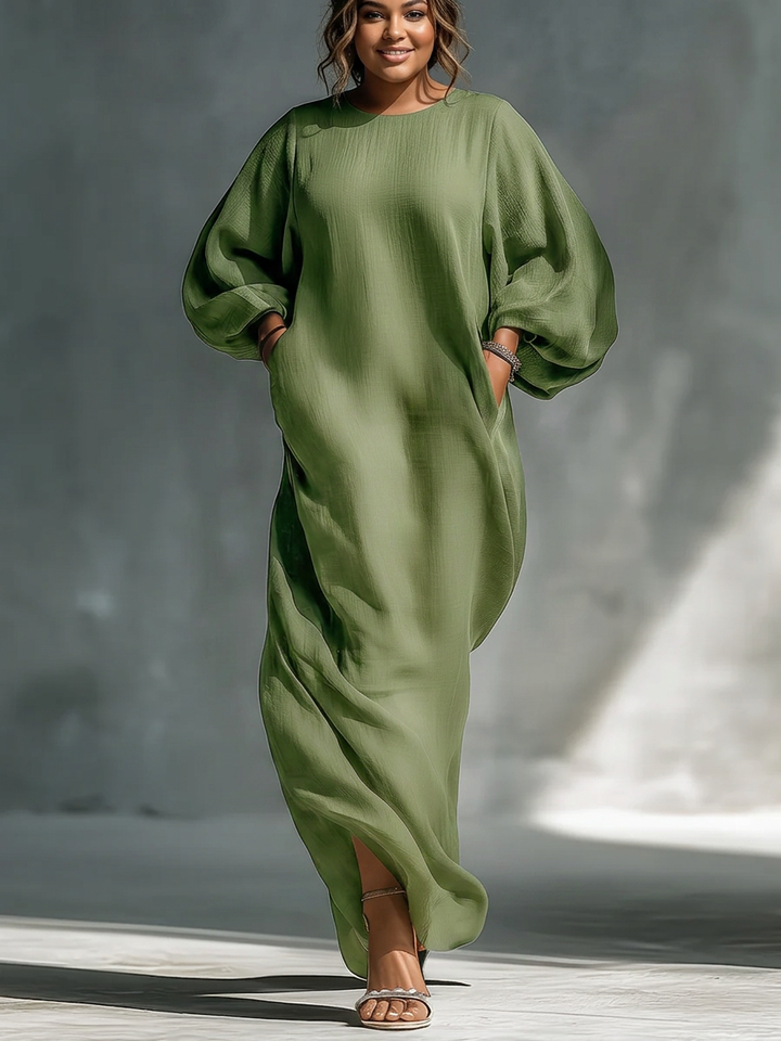 Anika | Rochie Maxi Verde cu Umeri Decupați și Mâneci Puff