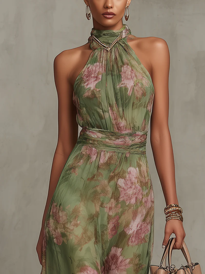Livia | Rochie Maxi Halter Florală