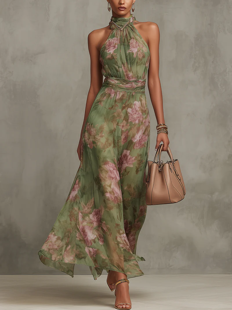 Livia | Rochie Maxi Halter Florală