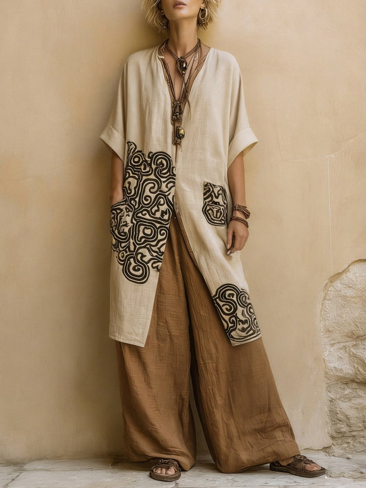 Giulia - Set Trei Piese Bohemien Nomad Gri Închis și Marron cu Motiv Tribal