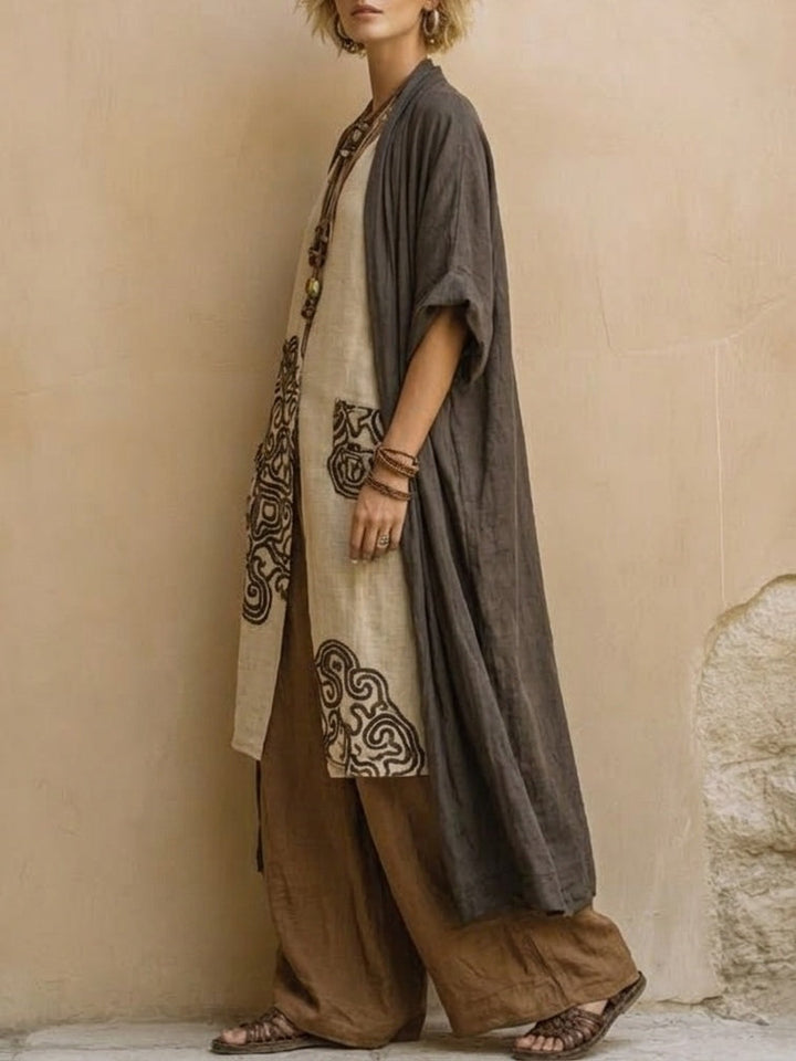 Giulia - Set Trei Piese Bohemien Nomad Gri Închis și Marron cu Motiv Tribal
