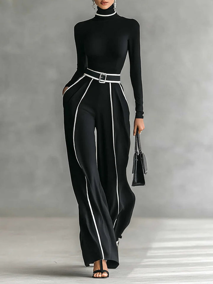 Solana - Set cu mânecă lungă și pantaloni largi cu curea