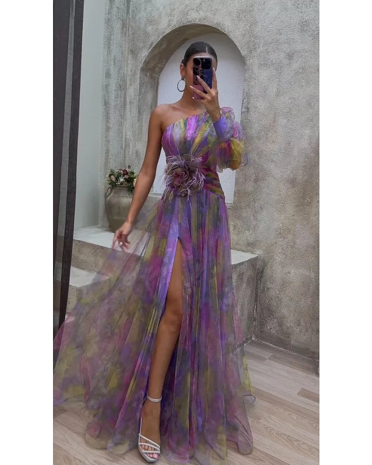Orit™ | Rochie asimetrică cu un mânecă și fante