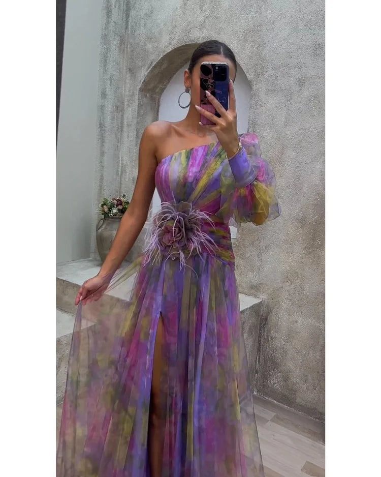 Orit™ | Rochie asimetrică cu un mânecă și fante