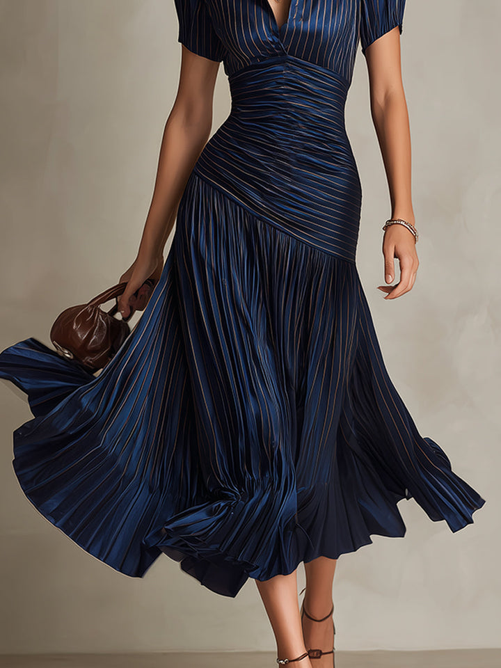 Adriana - Rochie midi din satin cu dungi retro