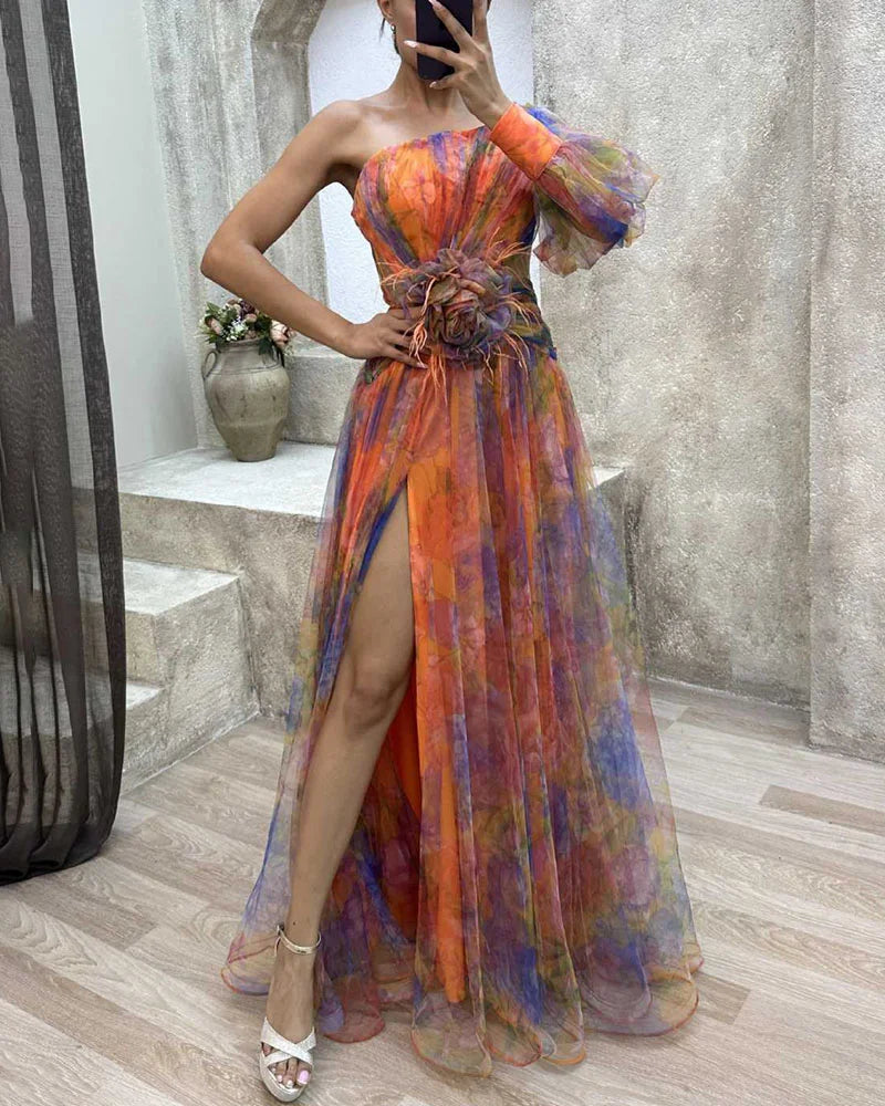 Orit™ | Rochie asimetrică cu un mânecă și fante