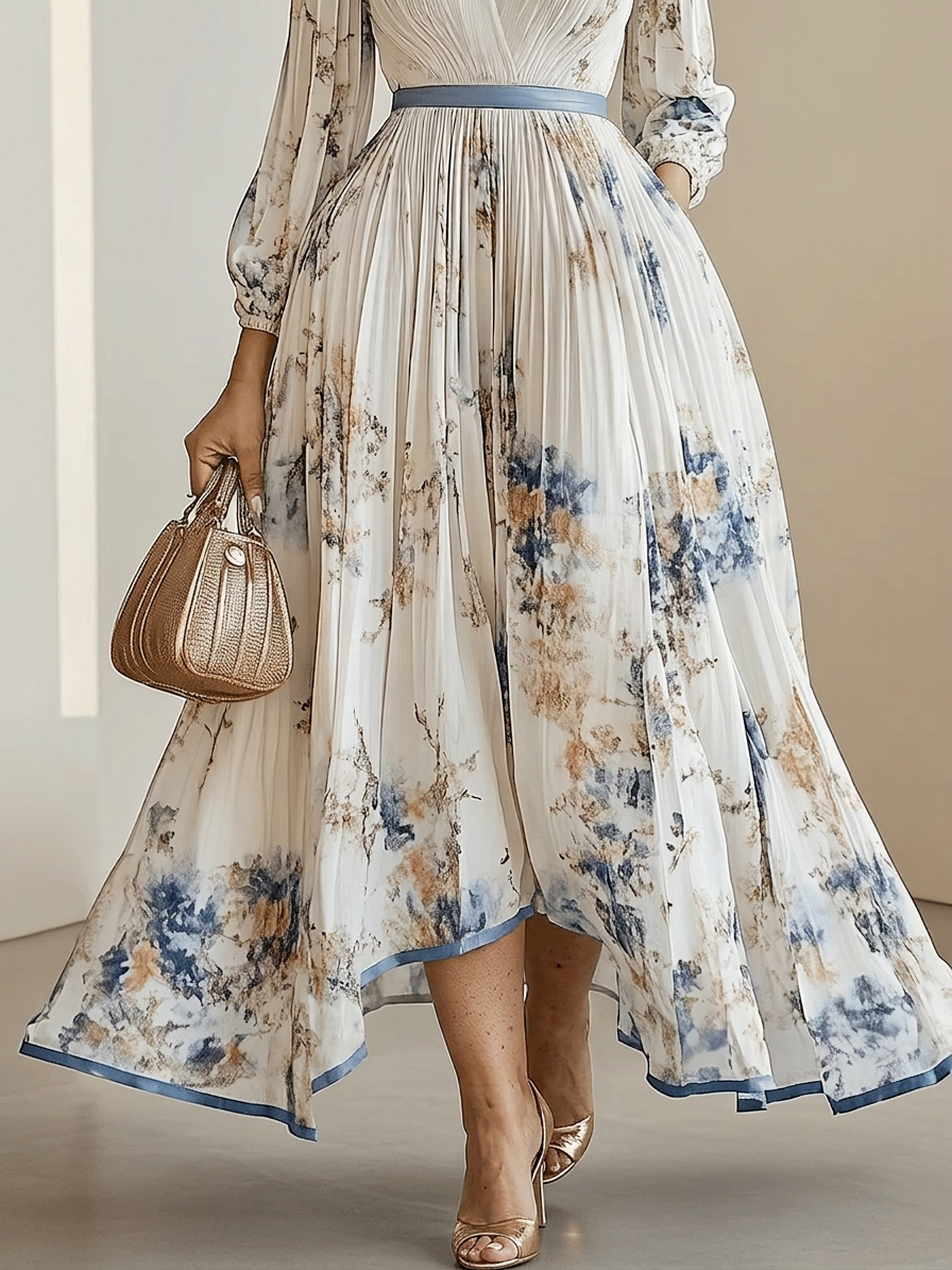 Amalia | Rochie Maxi din Chiffon Alb cu Mâneci Tip Balon