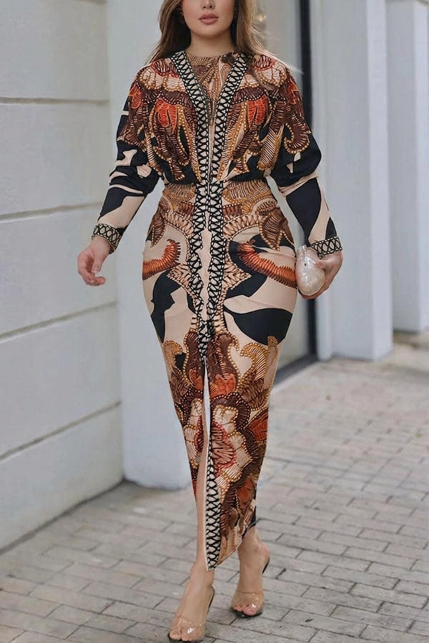 Eva | Rochie Midi Dolman cu Print Unic Sun Escape