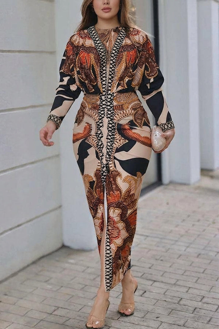 Eva | Rochie Midi Dolman cu Print Unic Sun Escape