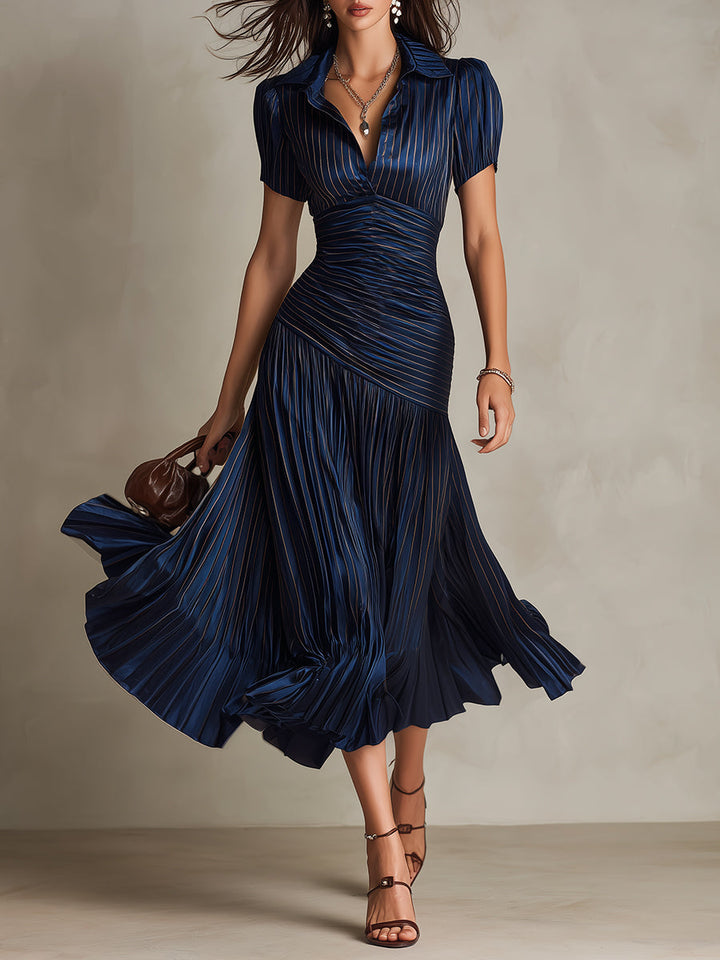 Adriana - Rochie midi din satin cu dungi retro