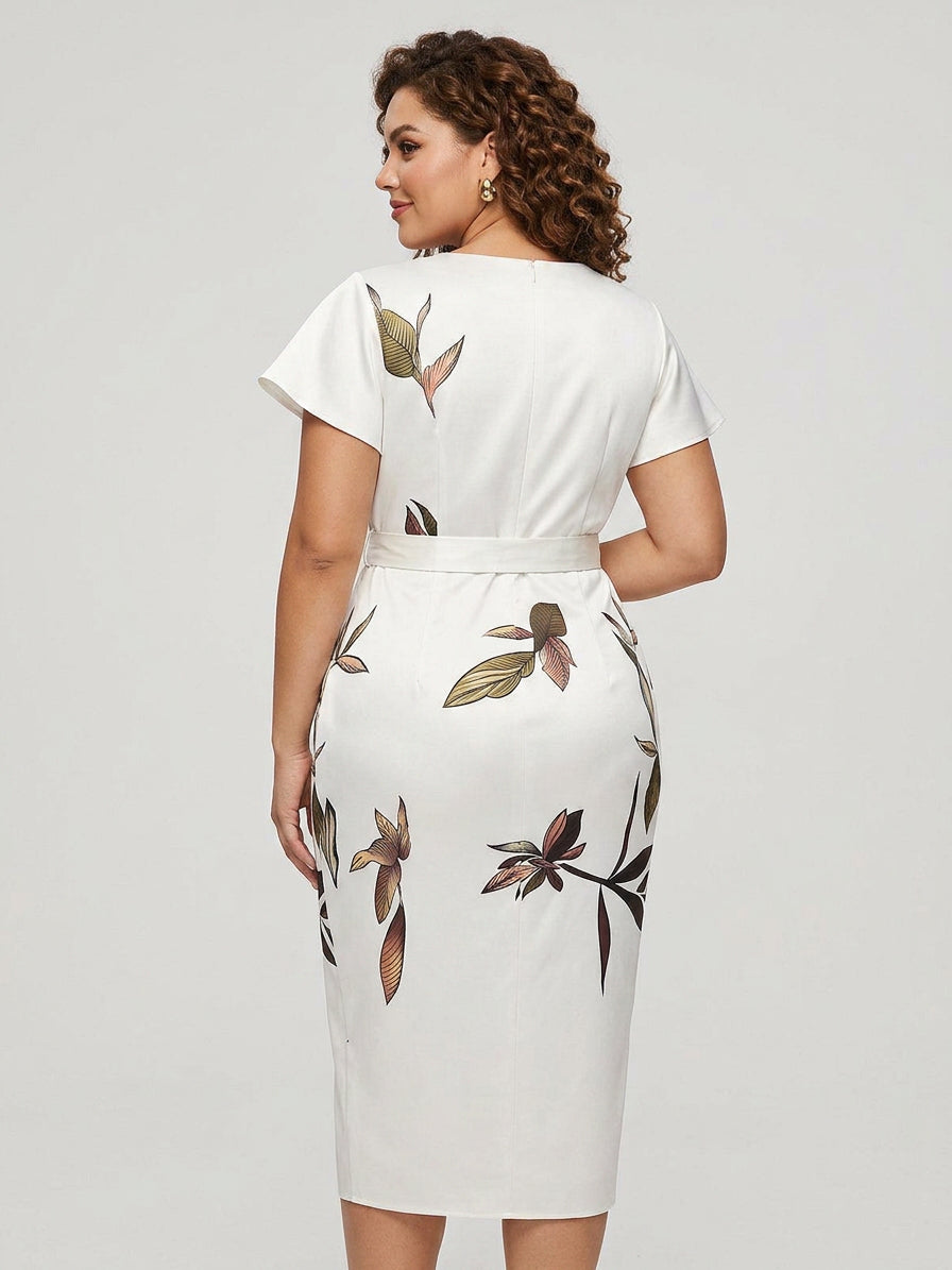 Judy | Rochie midi din satin cu mânecă scurtă, albă