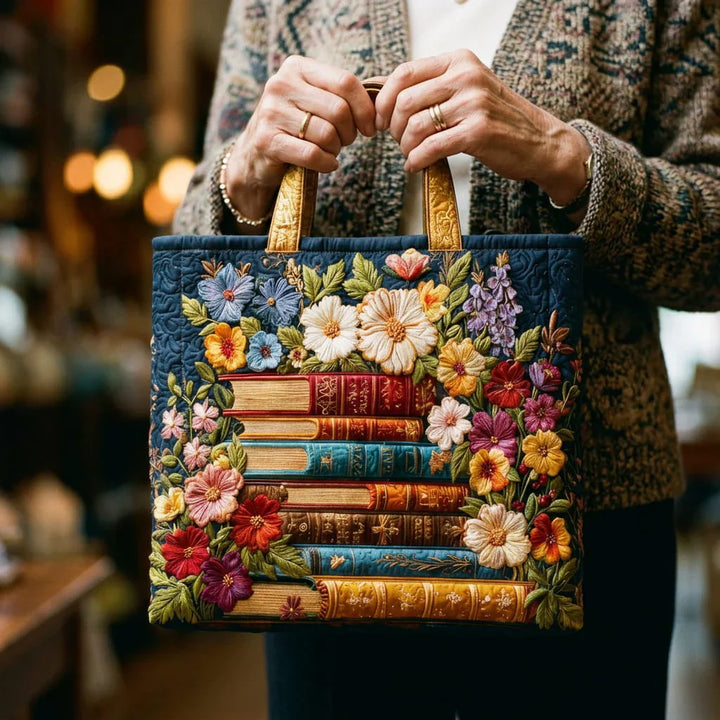Sac Artizanal - Imprimare Florală și Cărți