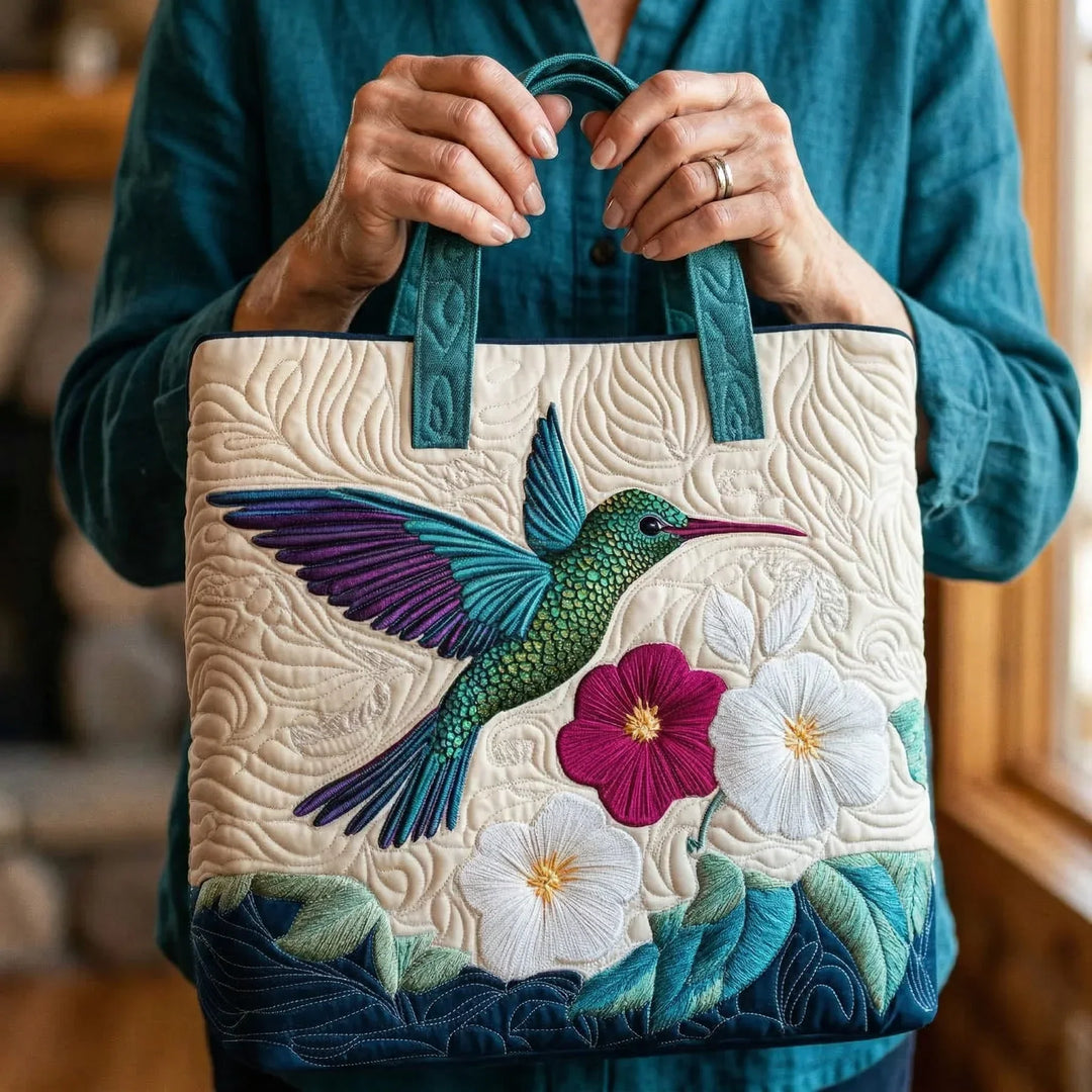 Sac Matelassé - Kolibri și Floare Albă