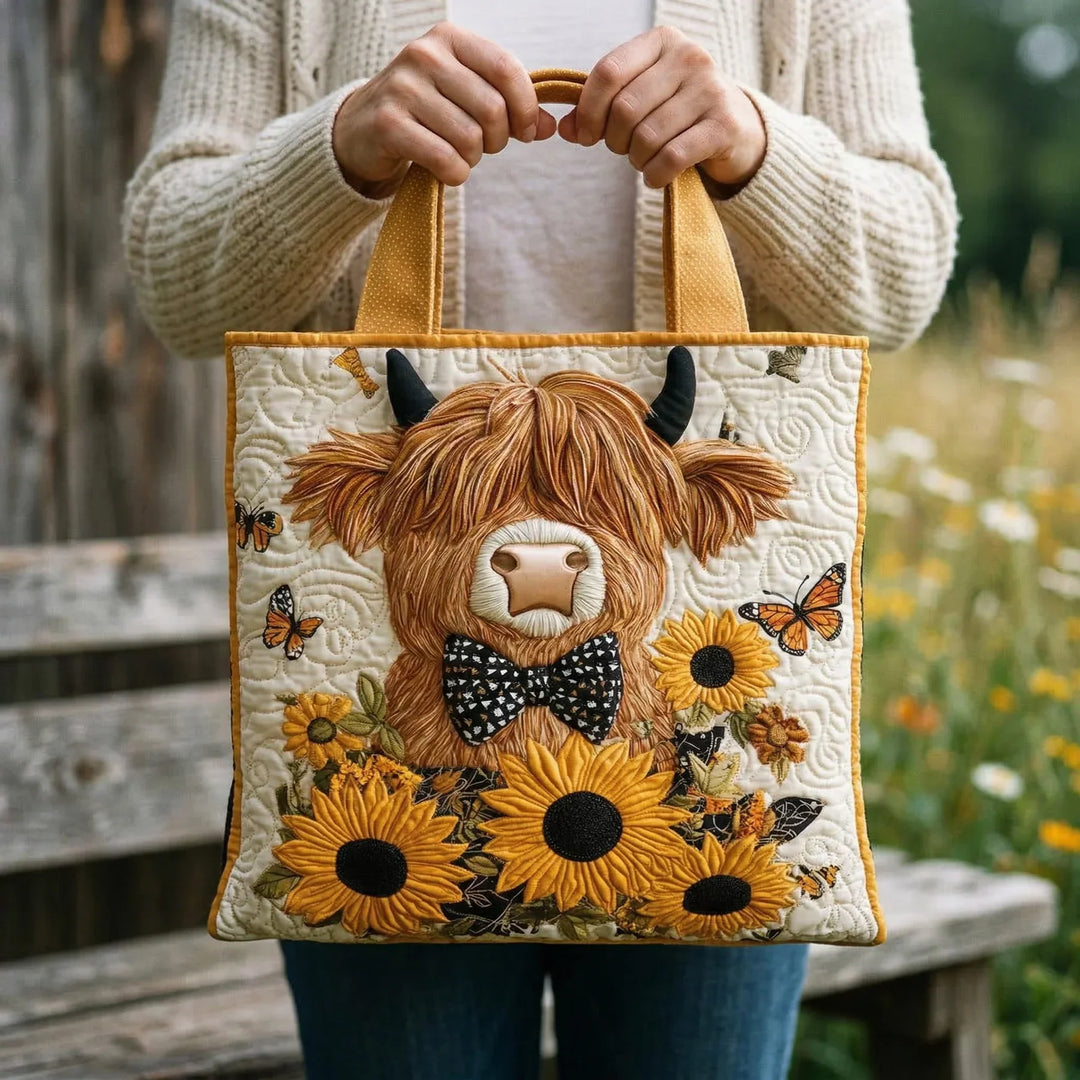 Geantă căptușită - Bovine Highland cu floarea-soarelui