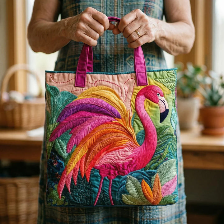 Schnelltasche - Flamingo în culorile curcubeului