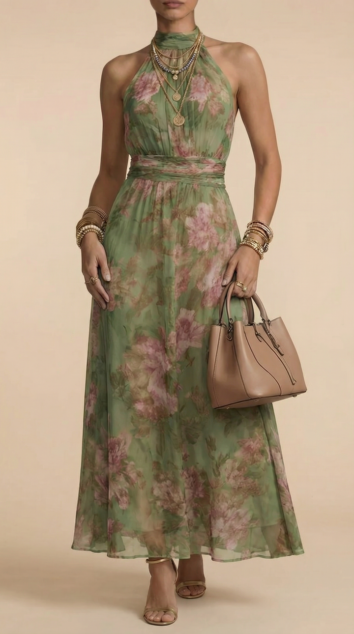 Livia | Rochie Maxi Halter Florală