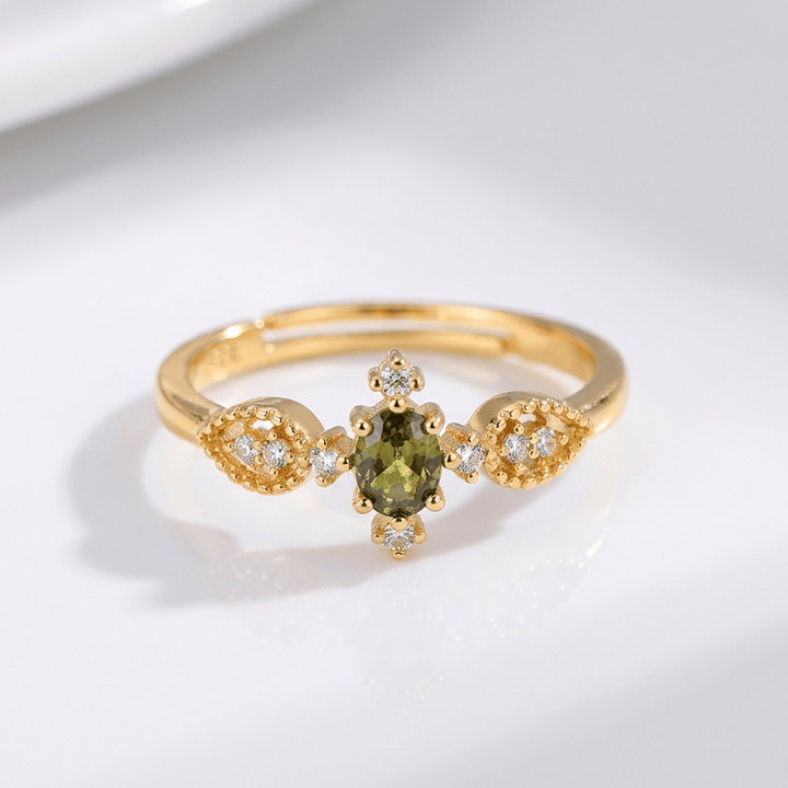 INELE DE AUR DELICATE CU CRISTAL VERDE OLIV - (REGLABILE)