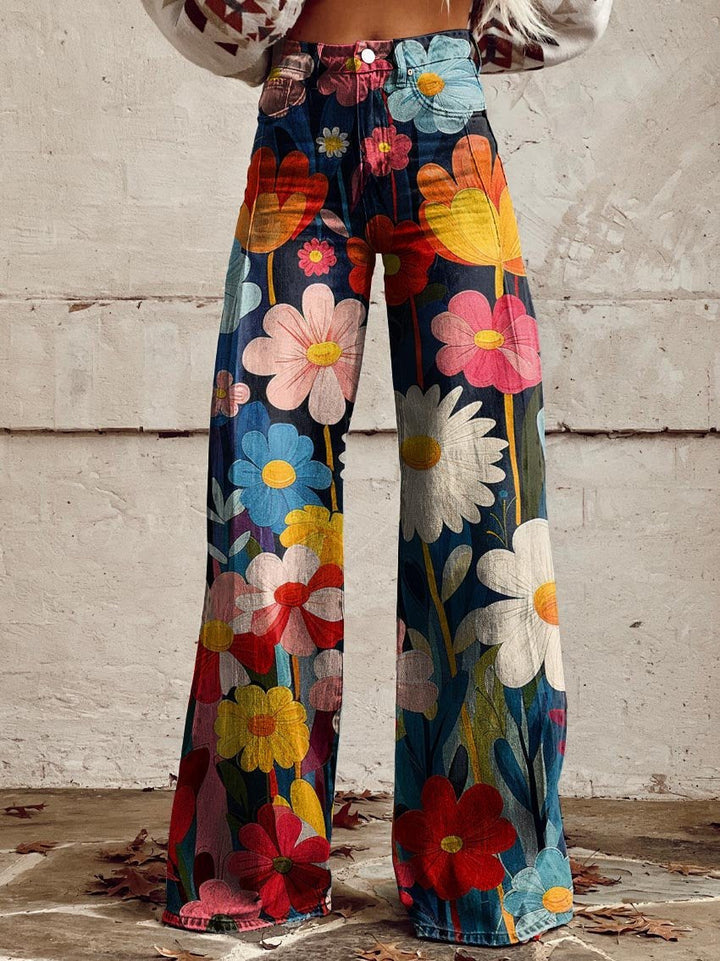 Léna - Pantaloni Largi Florali