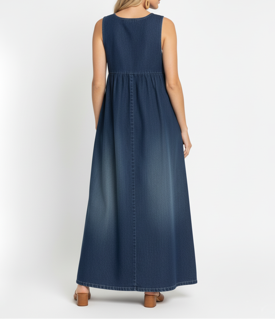 Karen | Rochie Maxi din Denim cu Aspect Vintage și Textură Moale din Bumbac