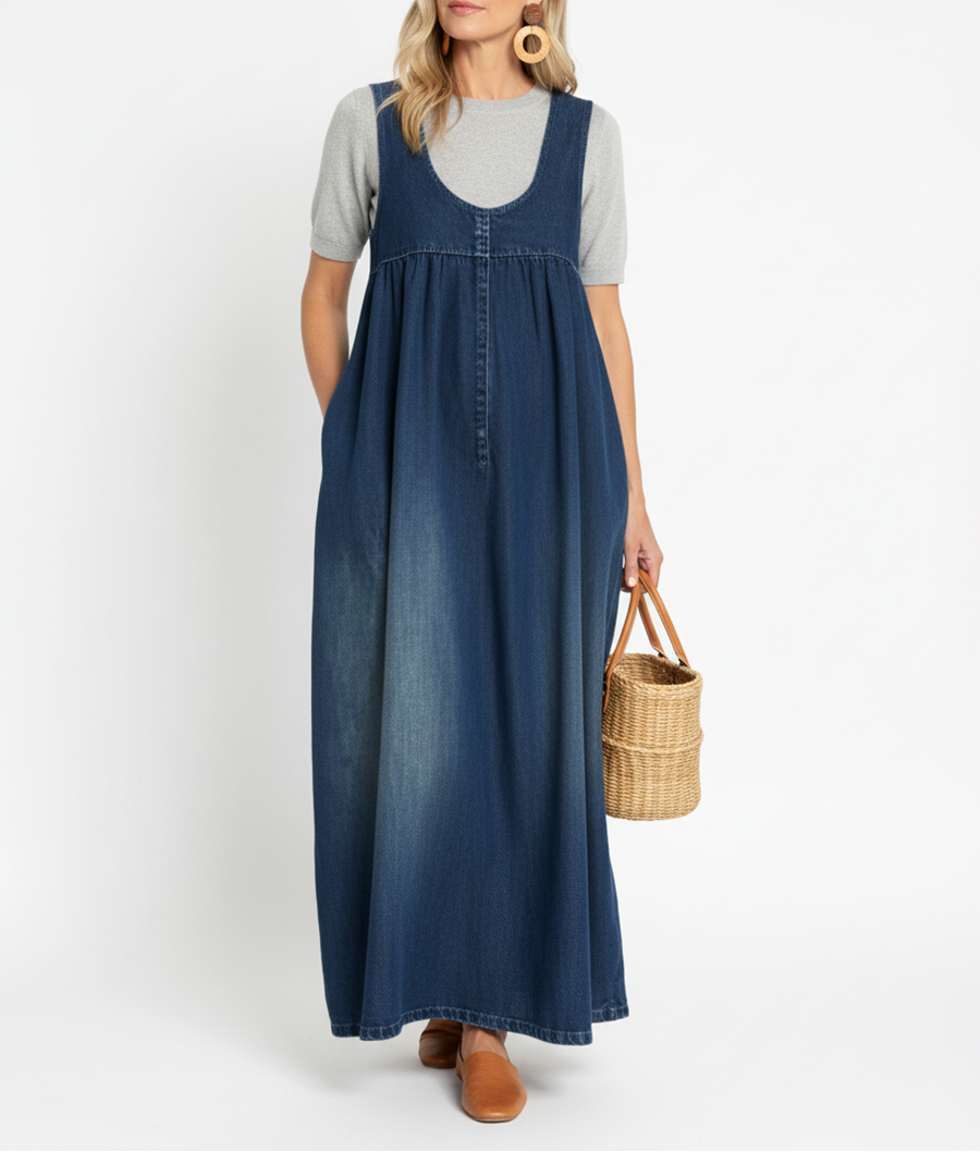 Karen | Rochie Maxi din Denim cu Aspect Vintage și Textură Moale din Bumbac