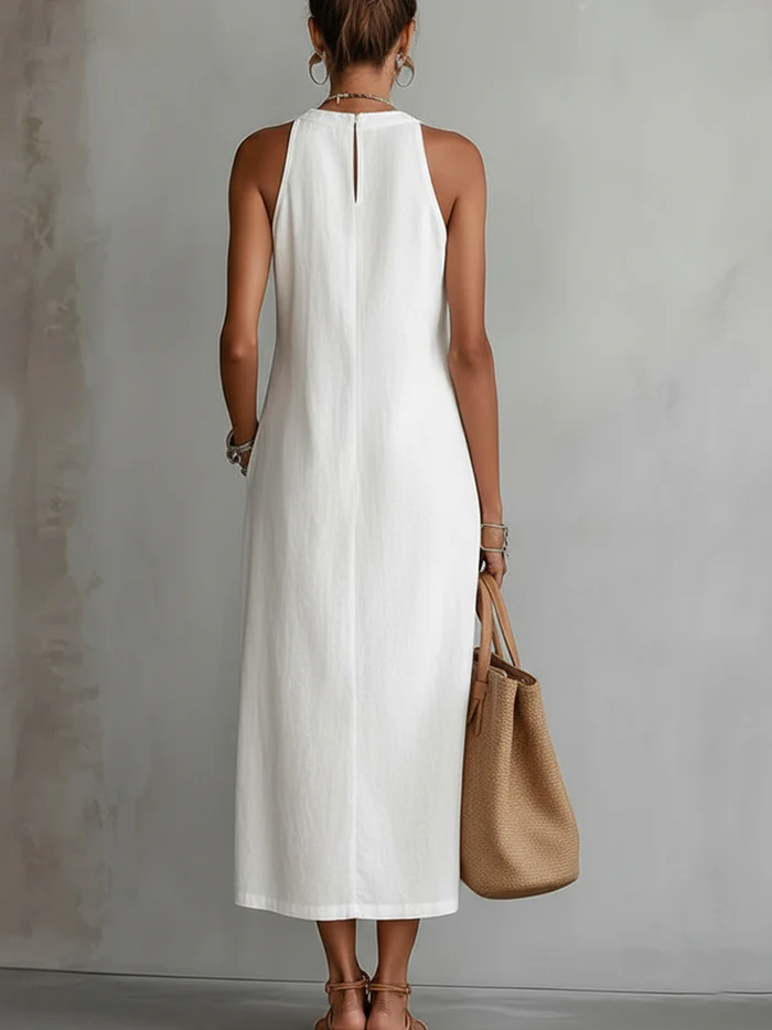Ruth | Rochie Maxi în Stil Lin cu Guler Mao