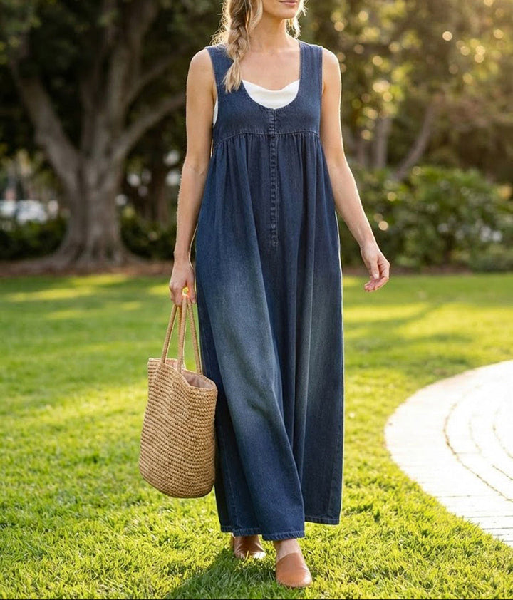 Karen | Rochie Maxi din Denim cu Aspect Vintage și Textură Moale din Bumbac