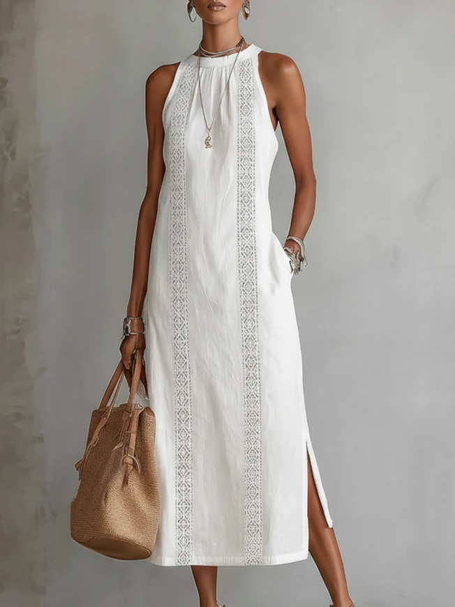 Ruth | Rochie Maxi în Stil Lin cu Guler Mao