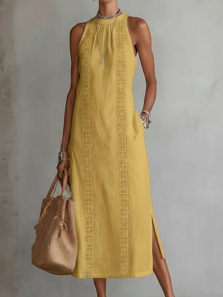 Ruth | Rochie Maxi în Stil Lin cu Guler Mao
