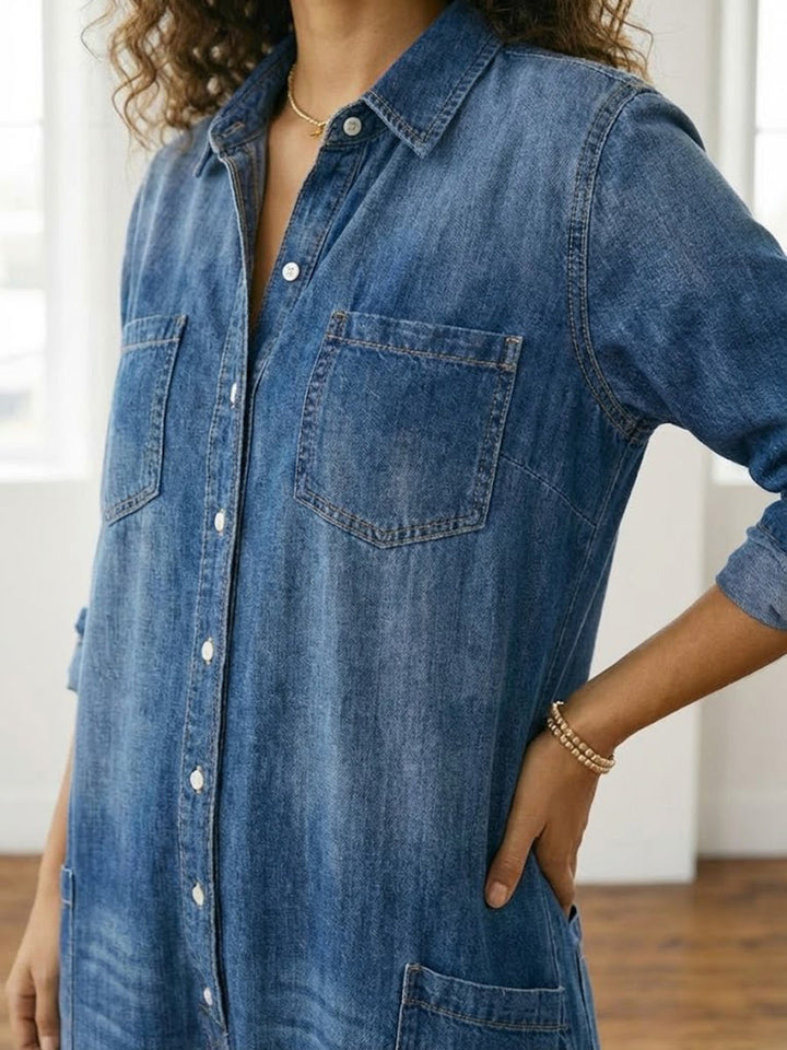 Diana | Salopetă din denim din bumbac moale, spălată vintage, cu închidere cu nasturi