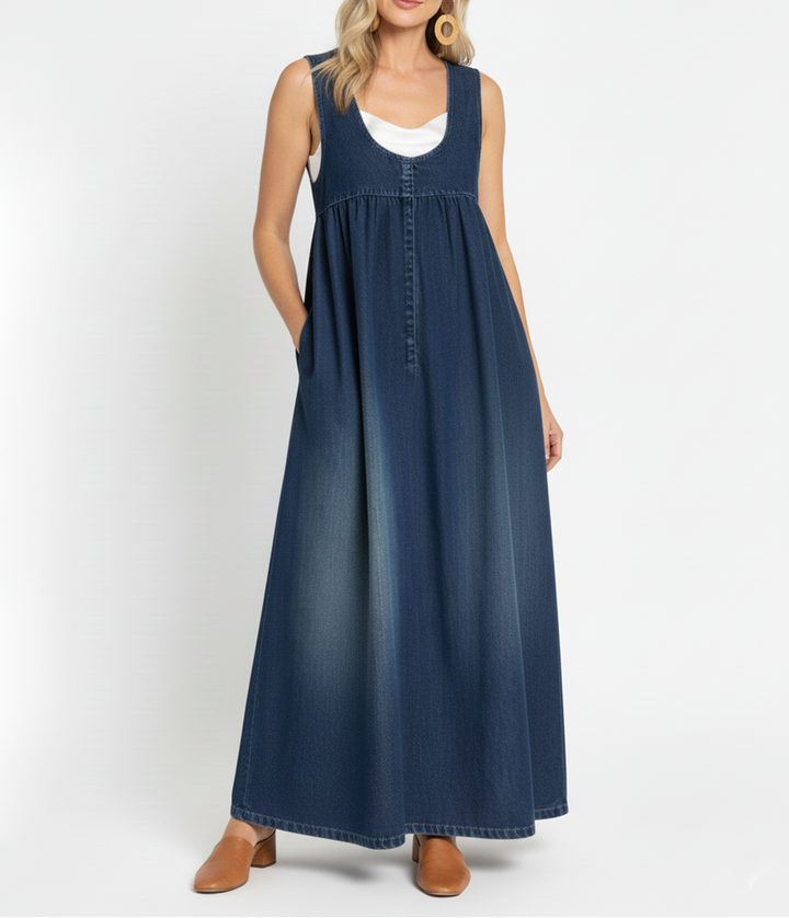 Karen | Rochie Maxi din Denim cu Aspect Vintage și Textură Moale din Bumbac