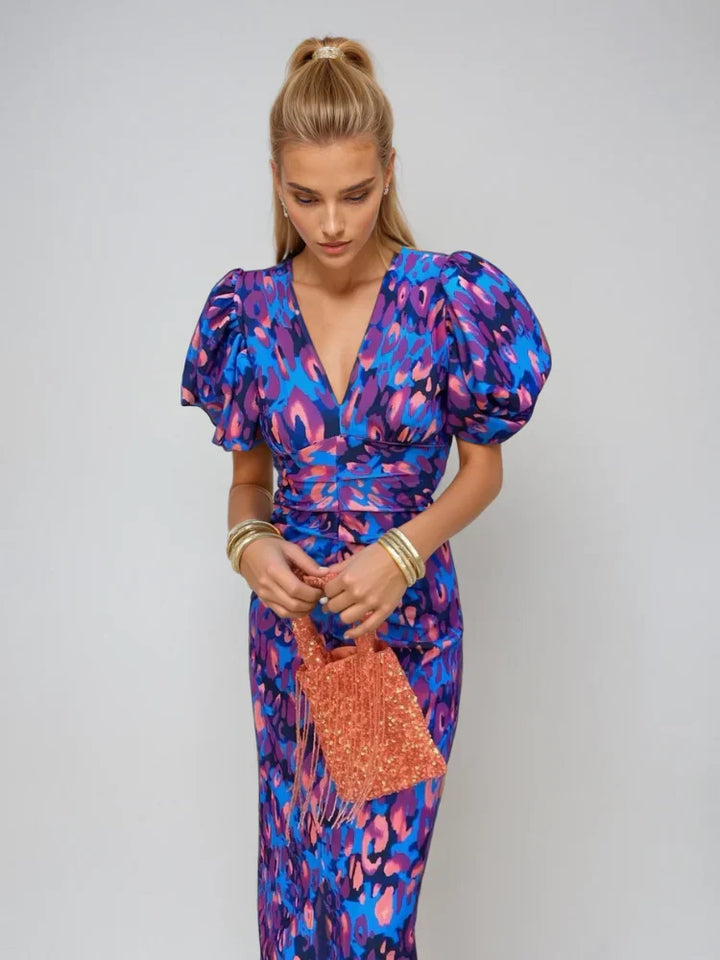 Oranit™ | Rochie Colorată cu Mâneci Plisate